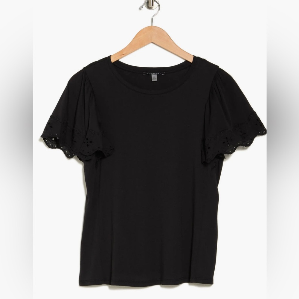 Tahari Eyelet Flutter Sleeve Top. Size S - Picture 3 of 11